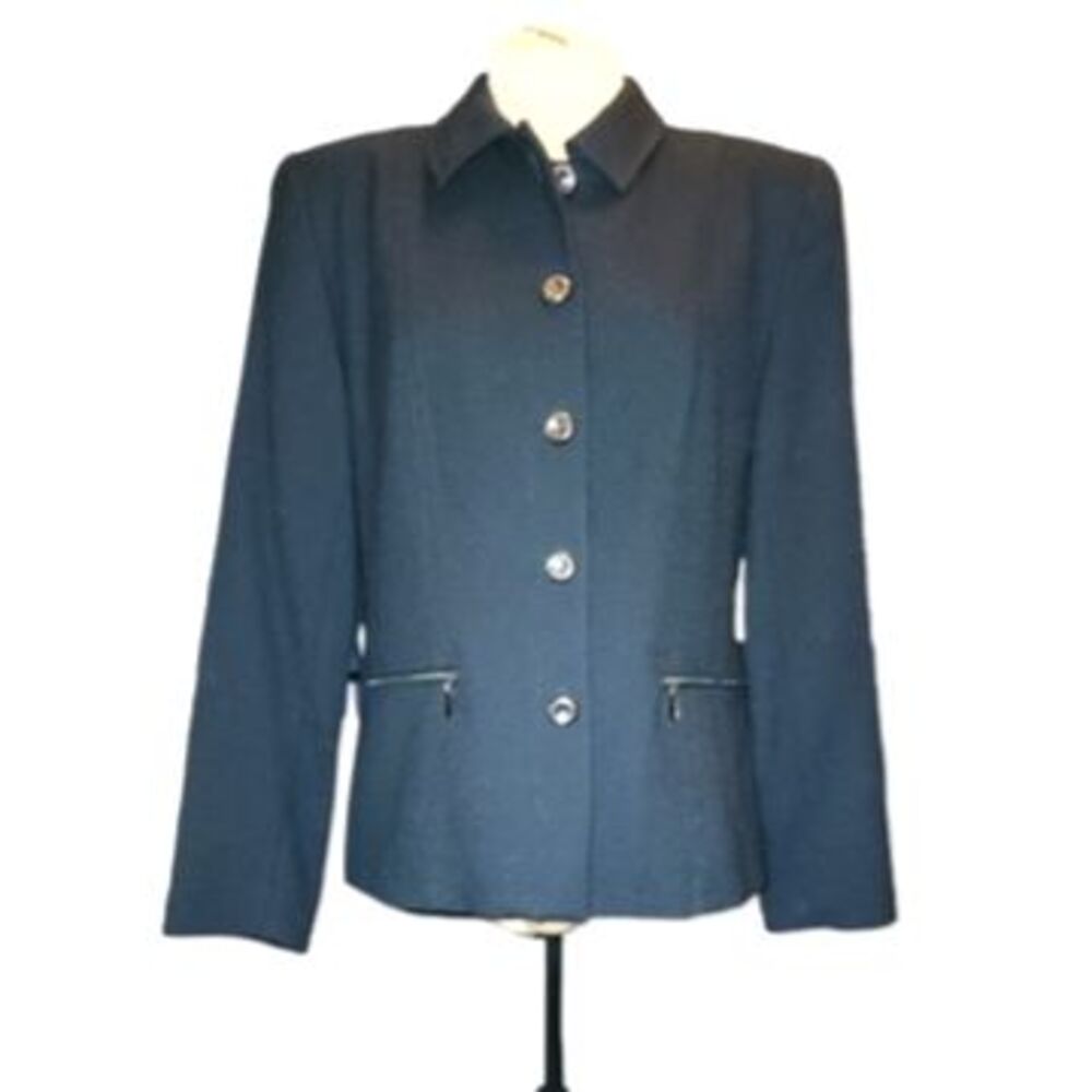Rafaella Black 100% Pure New Wool Button Front Long Sleeve Blazer Jacket Size 8